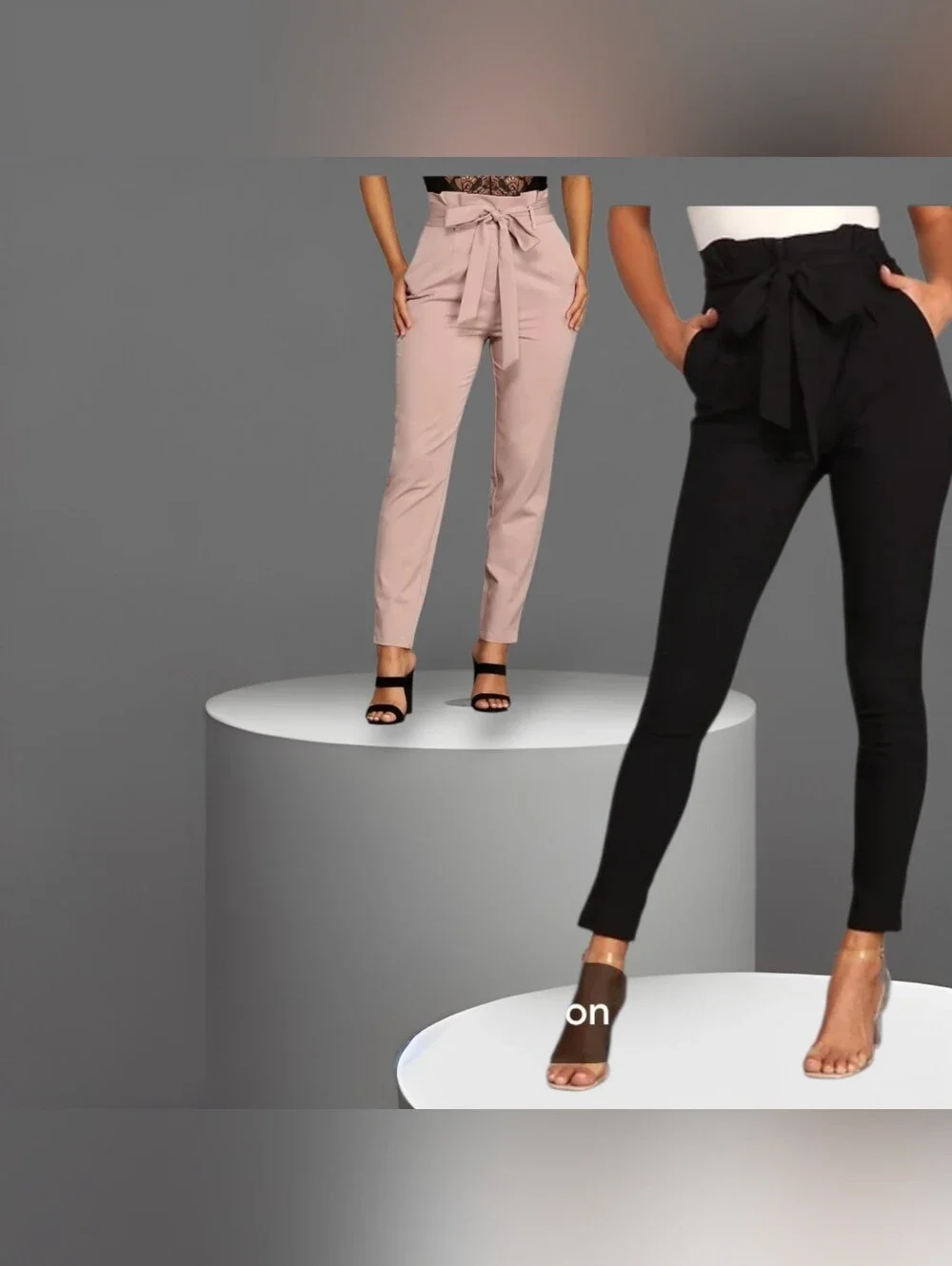 2 High-Waist Paperbag Tie Pants - Black & Blush